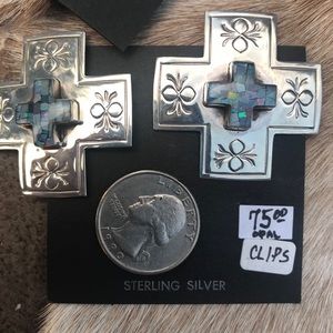 SOLD Native American Cross Opal Inlay Earrings